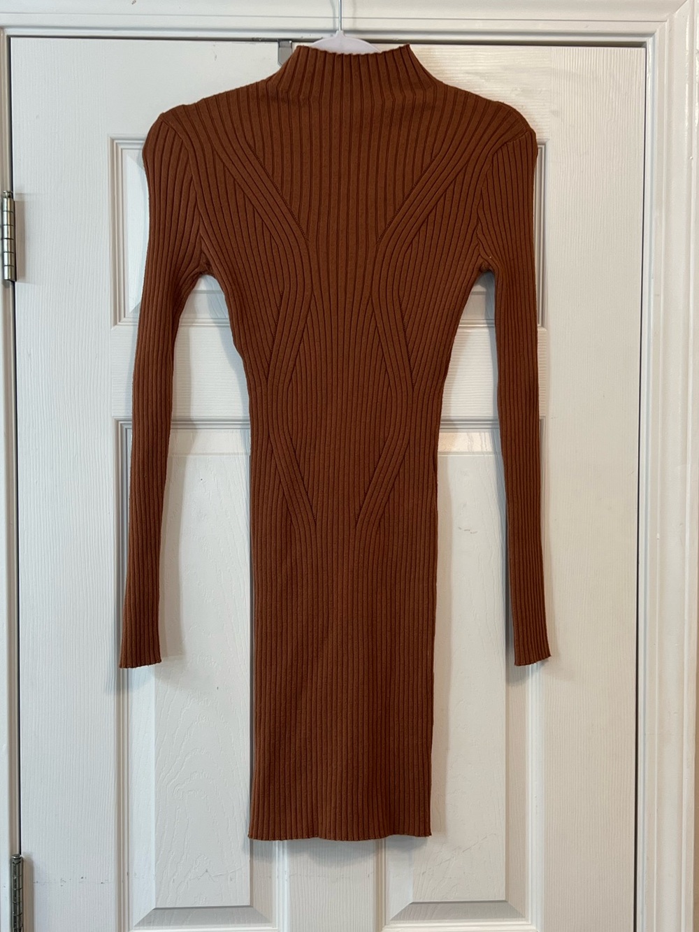 Lulus Rust Brown Ribbed Knit Mock Neck Long Sleeve Bodycon Mini Dress Size M